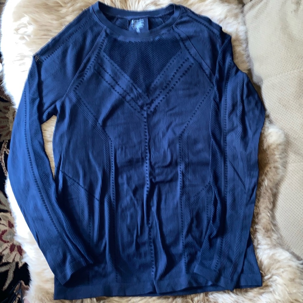 Athleta, XL, Crew Neck Long Sleeve Top, Perforated Design, Navy, NWOT